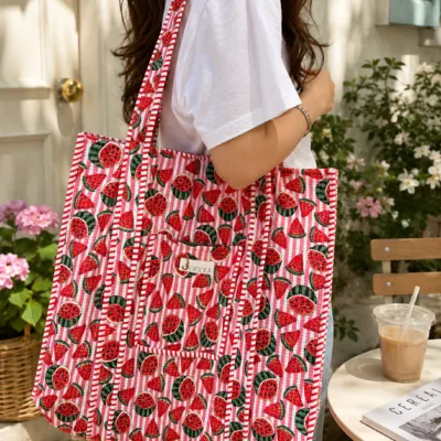Watermelon Picnic reversible tote