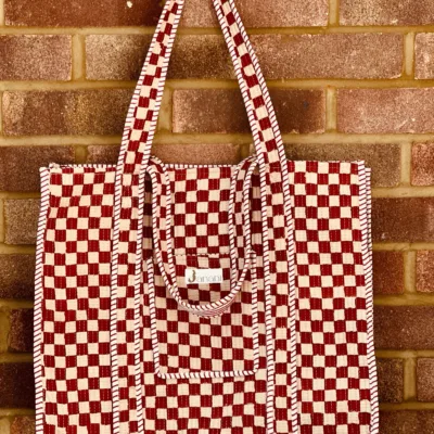 Bagru check reversible tote
