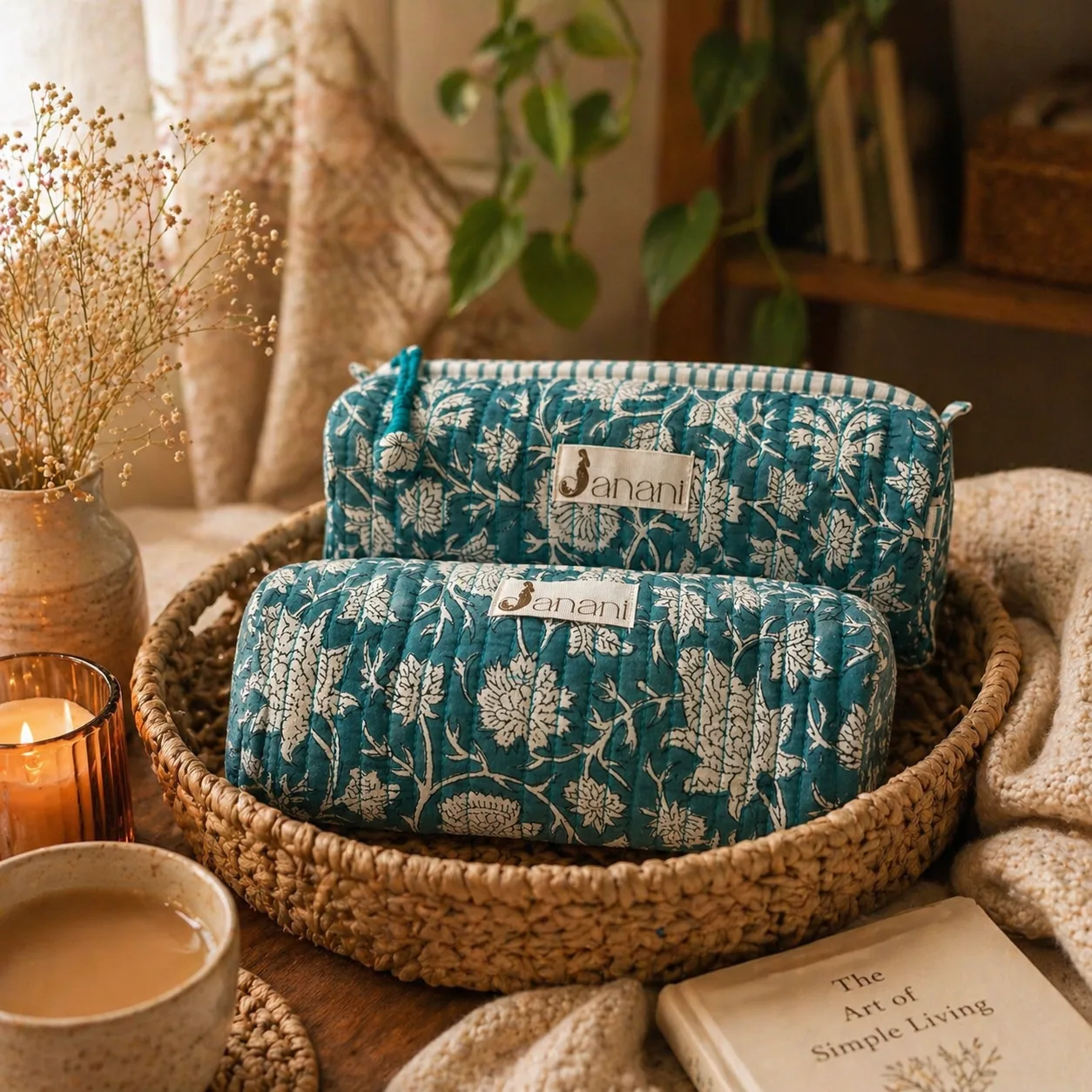 Teal Floral Pouch